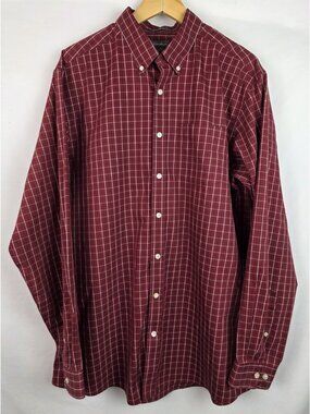 Eddie Bauer Mens Flannel Shirt Size TL Large Tall Burgundy Plaid Long Sleeve Top
